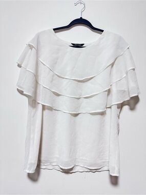Annabelle White Tiered Ruffle Sheer Blouse | Elegant Luxe Statement Top | XXL